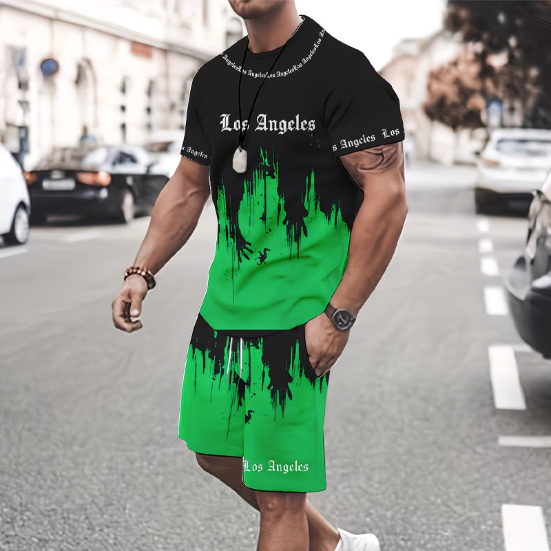 Conjunto para hombre compuesto por una camiseta con estampado gráfico y unos pantalones cortos:
