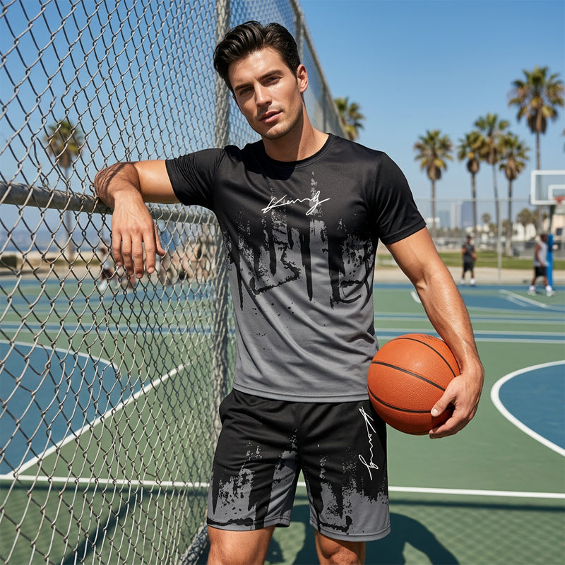Conjunto para hombre compuesto por una camiseta con estampado gráfico y unos pantalones cortos: