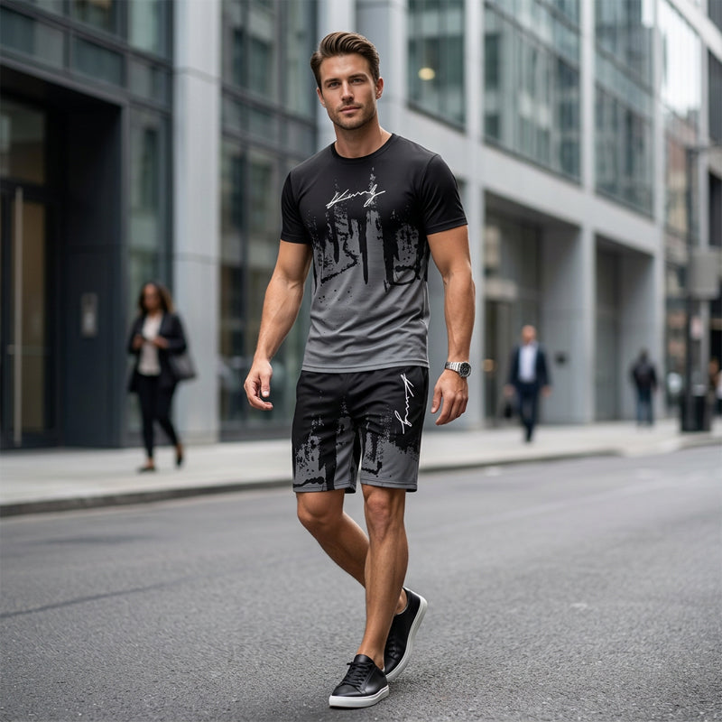 Conjunto para hombre compuesto por una camiseta con estampado gráfico y unos pantalones cortos: