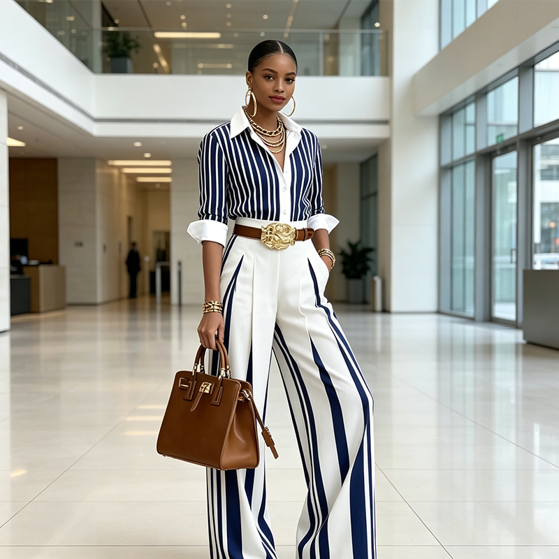 Conjunto de camiseta a rayas y pantalones anchos: cómodo y elegante para el día a día