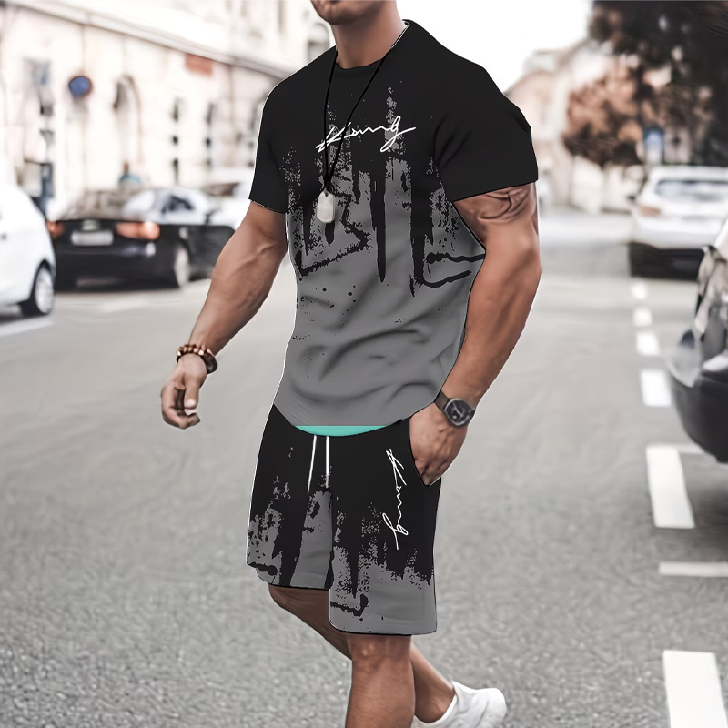 Conjunto para hombre compuesto por una camiseta con estampado gráfico y unos pantalones cortos: