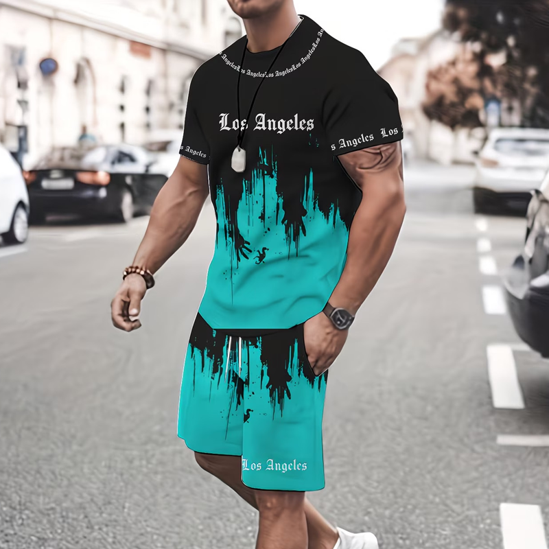 Conjunto para hombre compuesto por una camiseta con estampado gráfico y unos pantalones cortos: