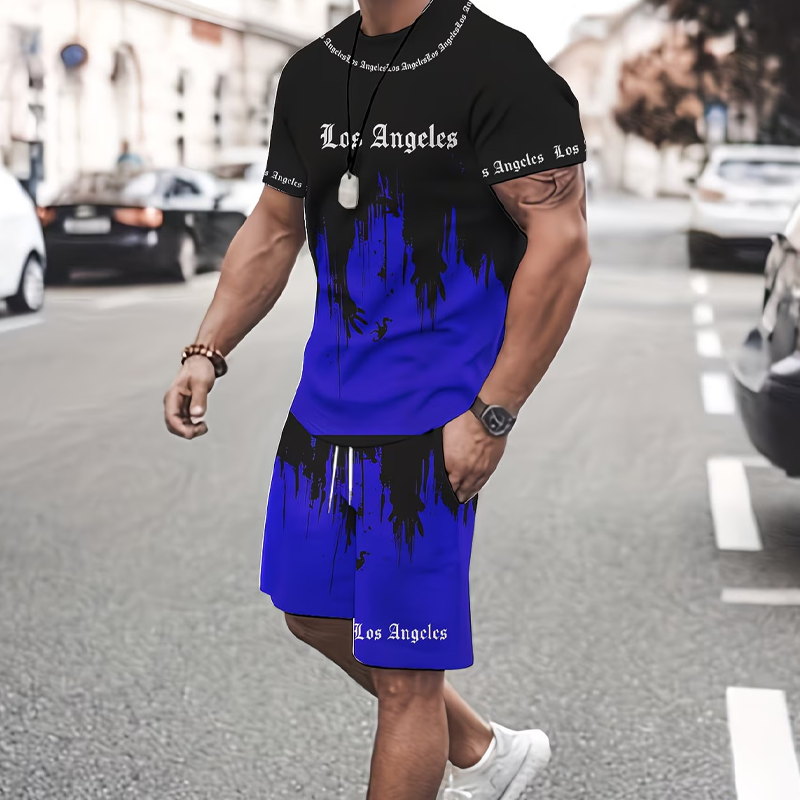 Conjunto para hombre compuesto por una camiseta con estampado gráfico y unos pantalones cortos: