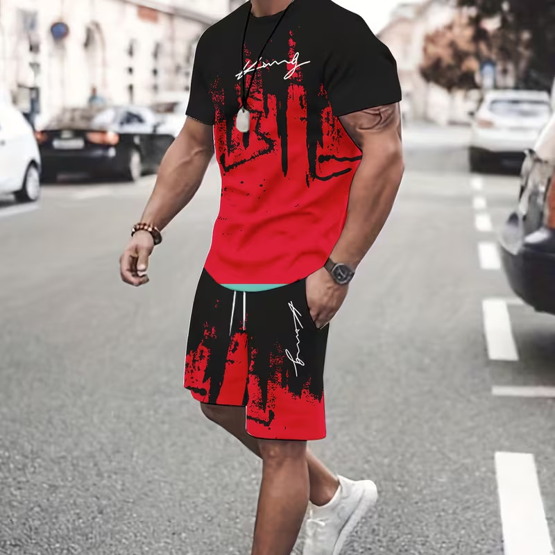 Conjunto para hombre compuesto por una camiseta con estampado gráfico y unos pantalones cortos: